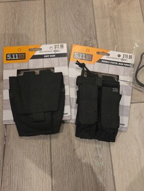 5.11 Tactical Black Double Pistol Mag Pouch with Cuff Case - 2 Pack 89th